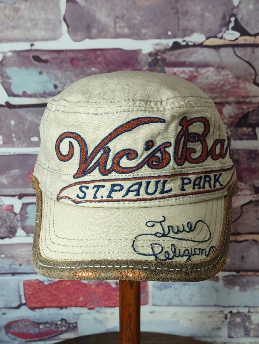 Vintage True Religion Distressed Canvas Cap With Leather Trim